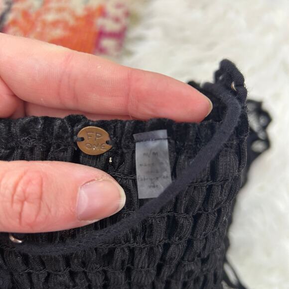 Free People One Black Velvet Lace Bralette Medium Festival Strappy Cropped Crop - Picture 5 of 5